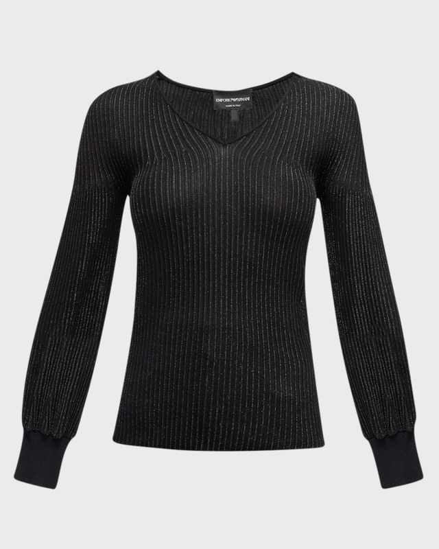 Ribbed V-Neck Shimmer Blous